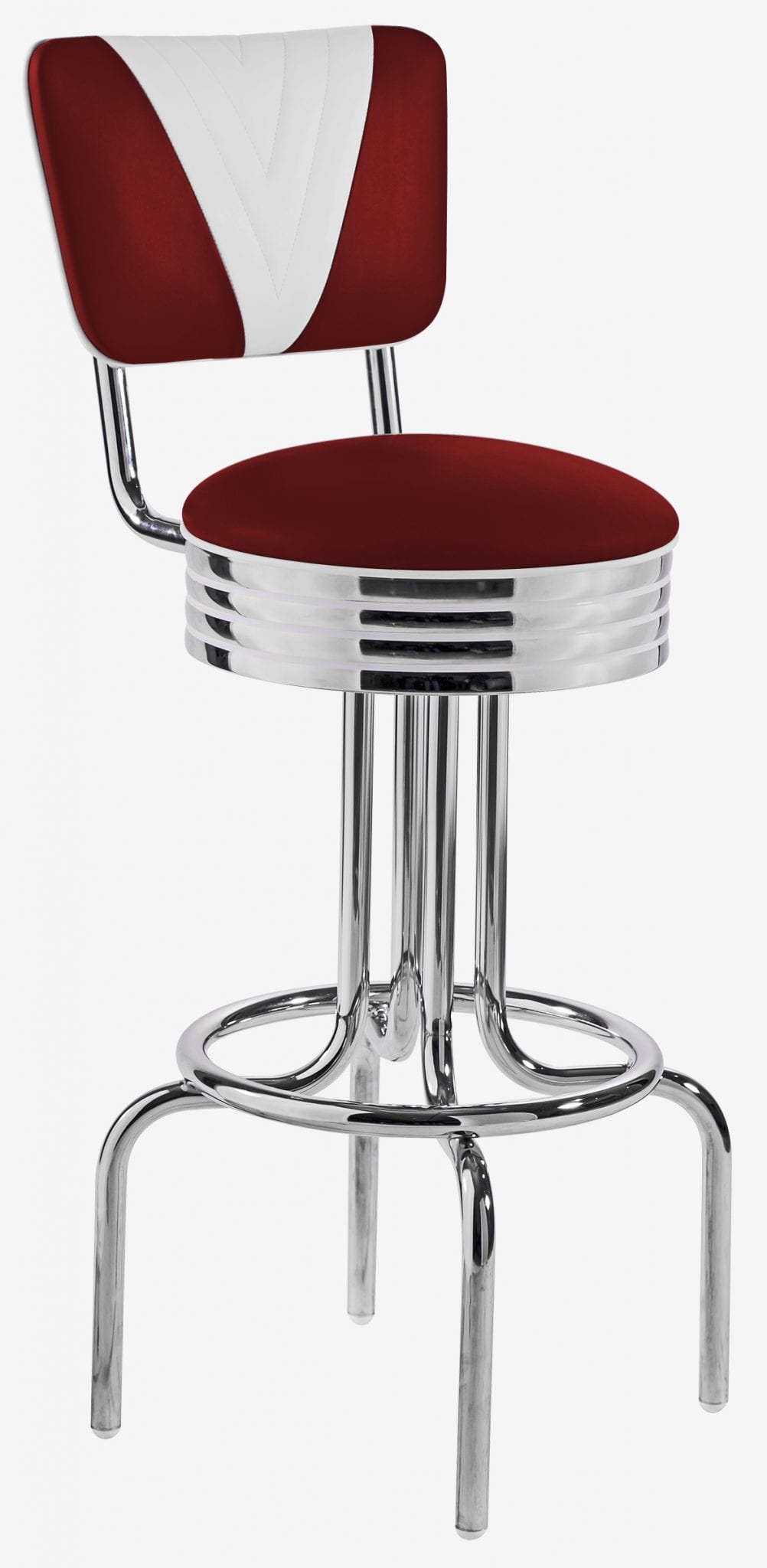 tabouret de bar vintage rockford avec dossier bicolore rouge ruby blanc