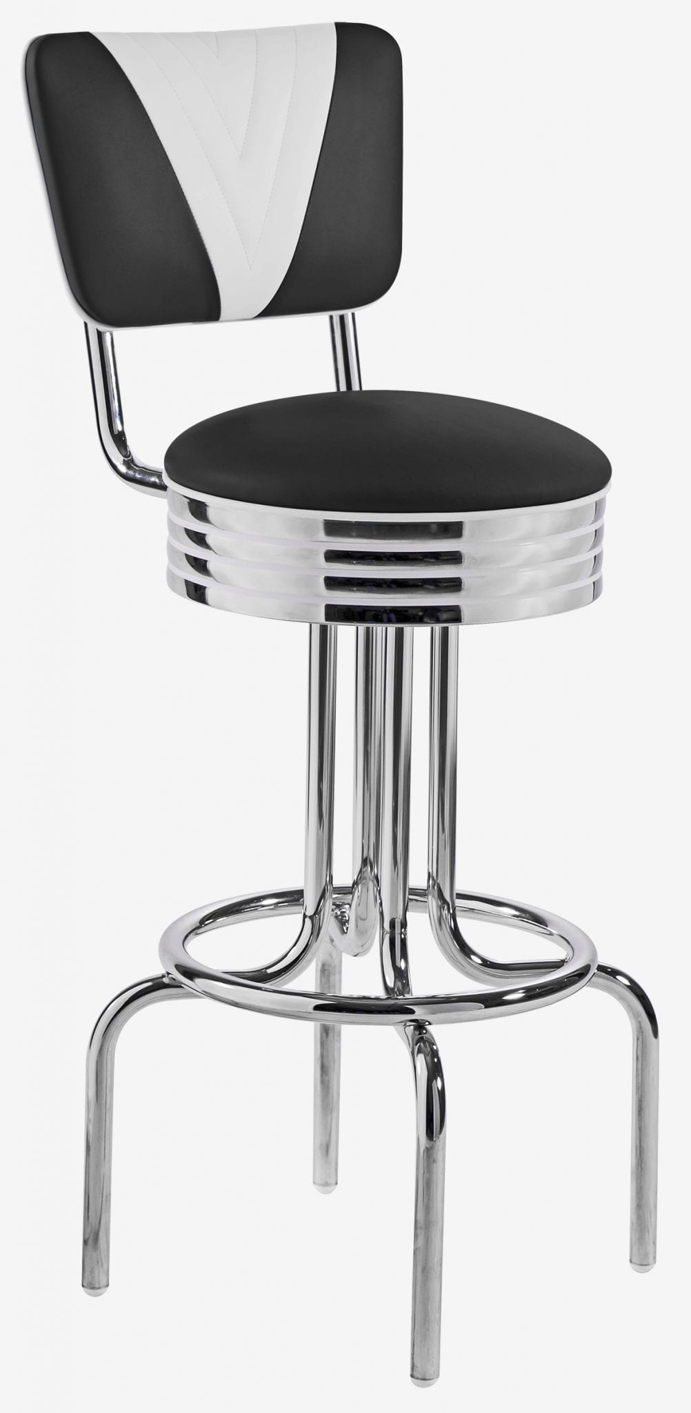 tabouret rockford noir et blanc chromé avec dossier