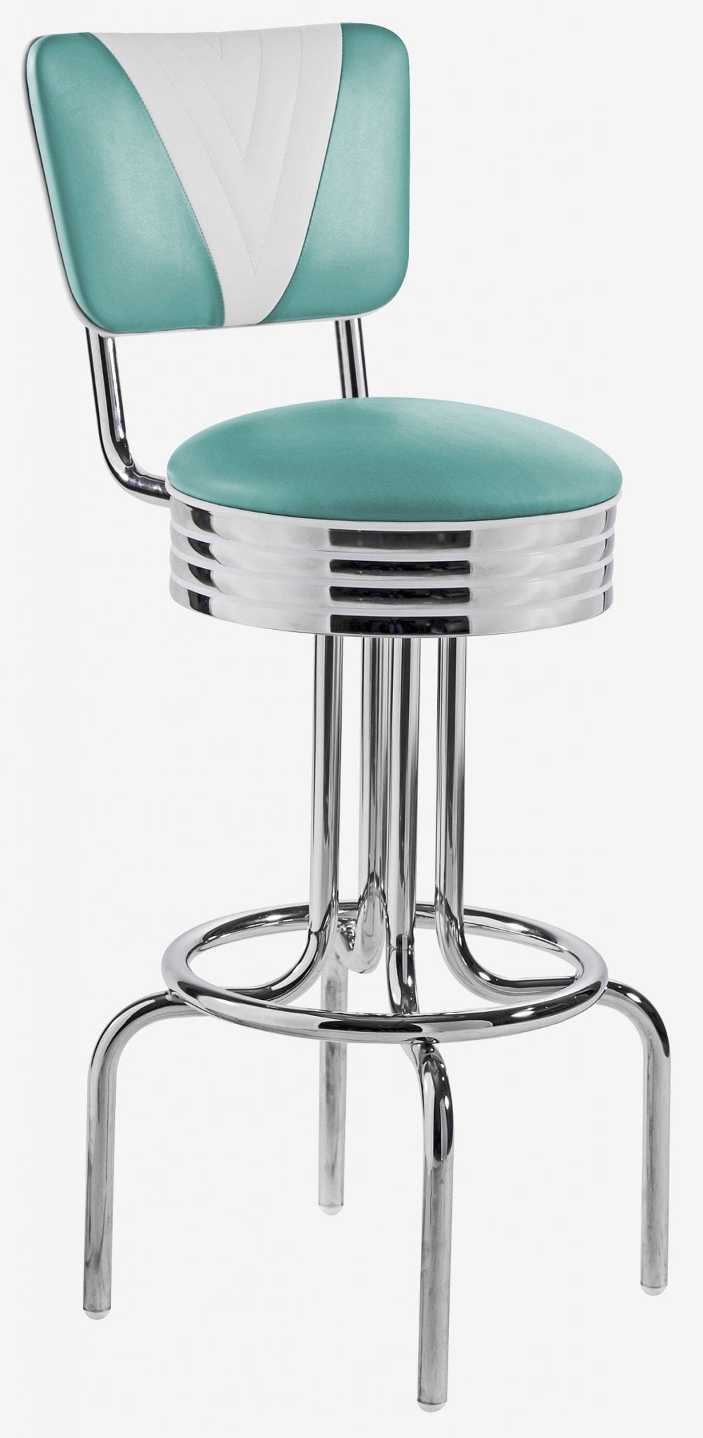 tabouret rockford chromé bicolore turquoise et blanc