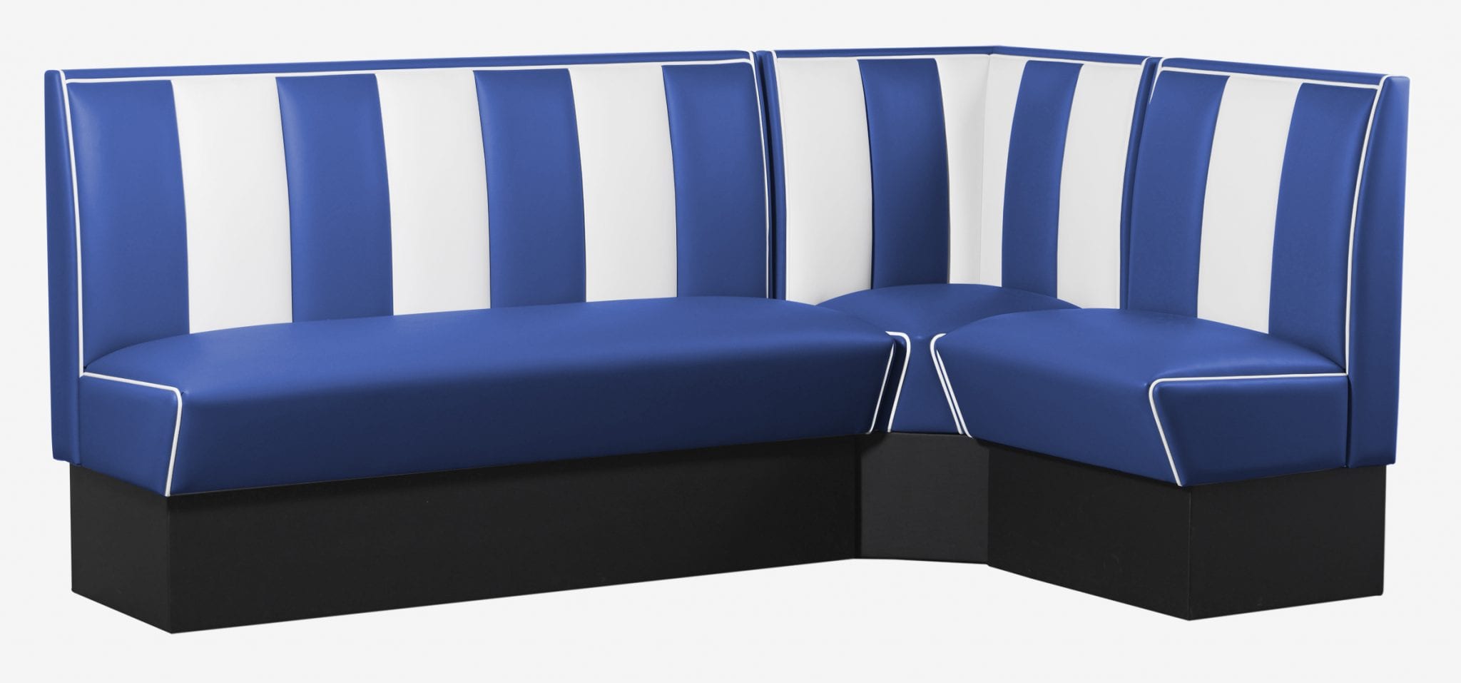 banquette dangle en L vintage vinyle bleu paon et blanc