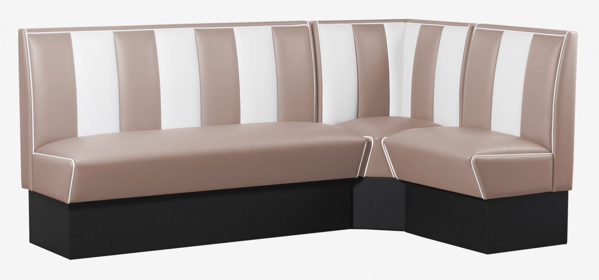 banquettes de restaurant en L vinyle bicolore rose et blanc