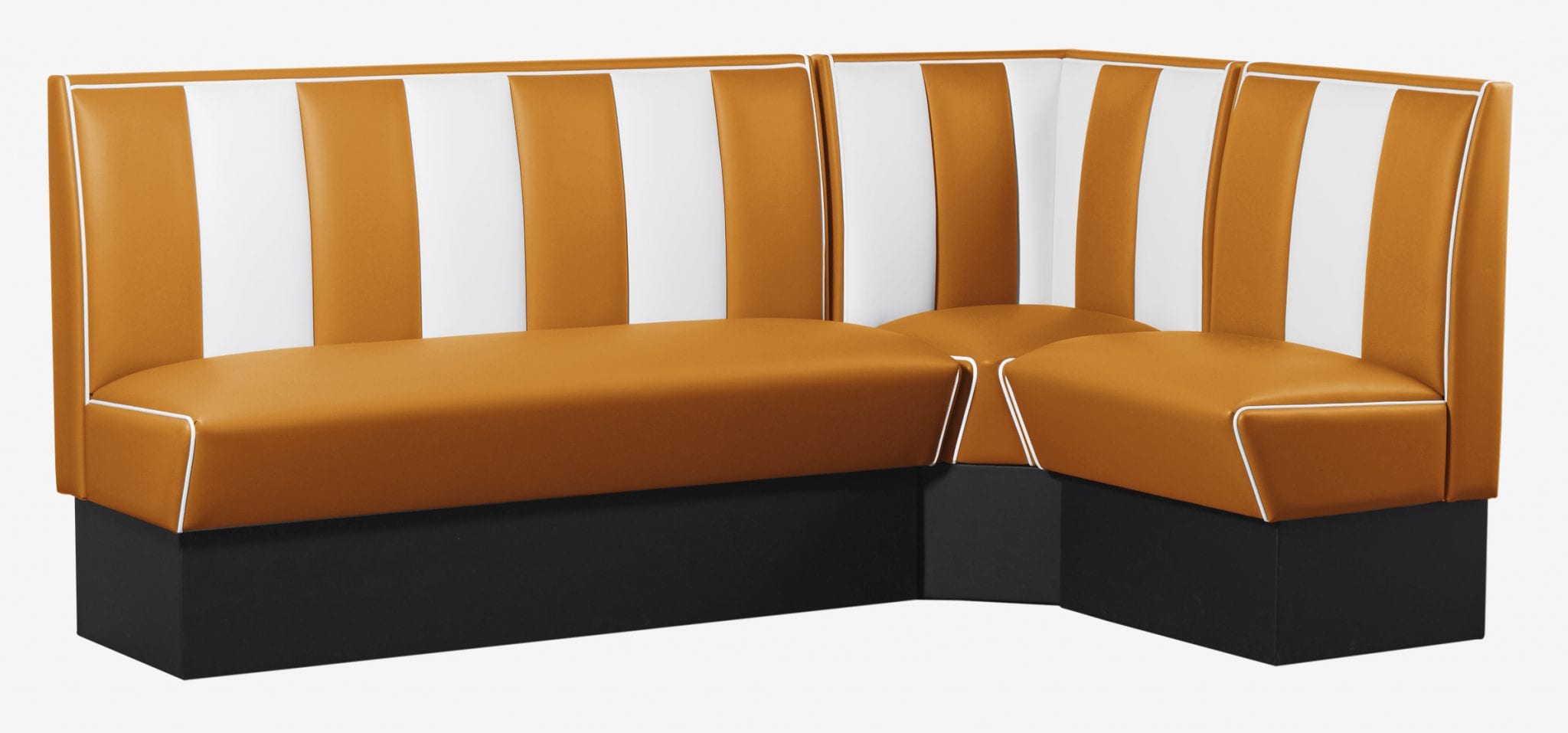 banquettes de restaurant en L vinyle bicolore orange et blanc