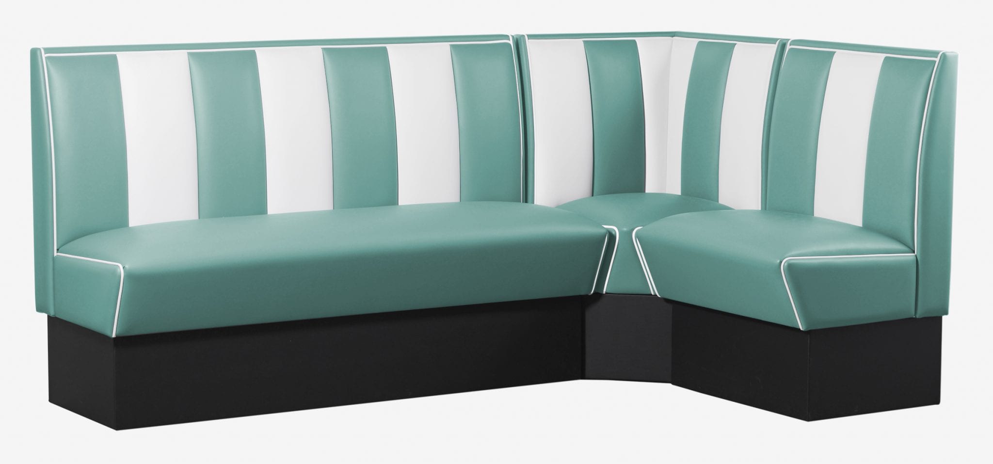 banquettes de cuisine en L vintage vert turquoise et blanc