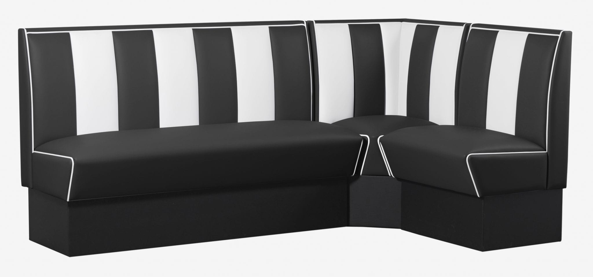 banquettes de restaurant vintage en L vinyle bicolore noir et blanc
