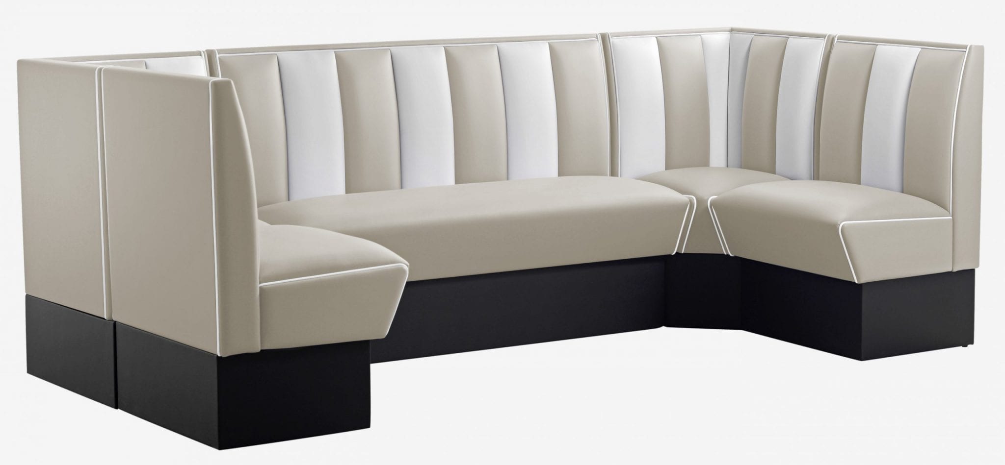 banquettes de restaurant en U vinyle bicolore beige et blanc