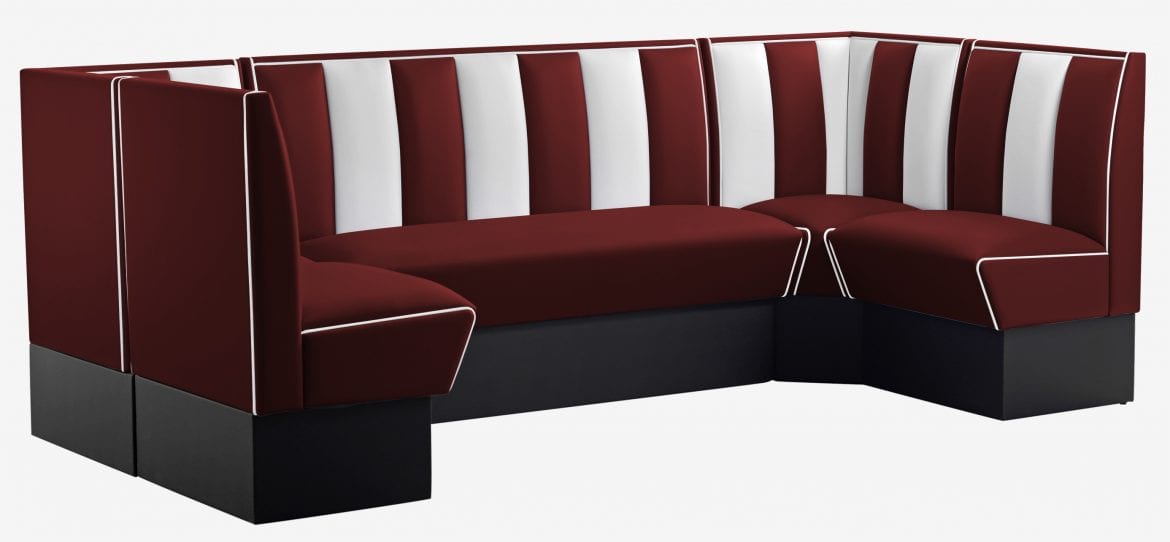 banquettes en U de cuisine vintage en U vinyle rouge ruby et blanc