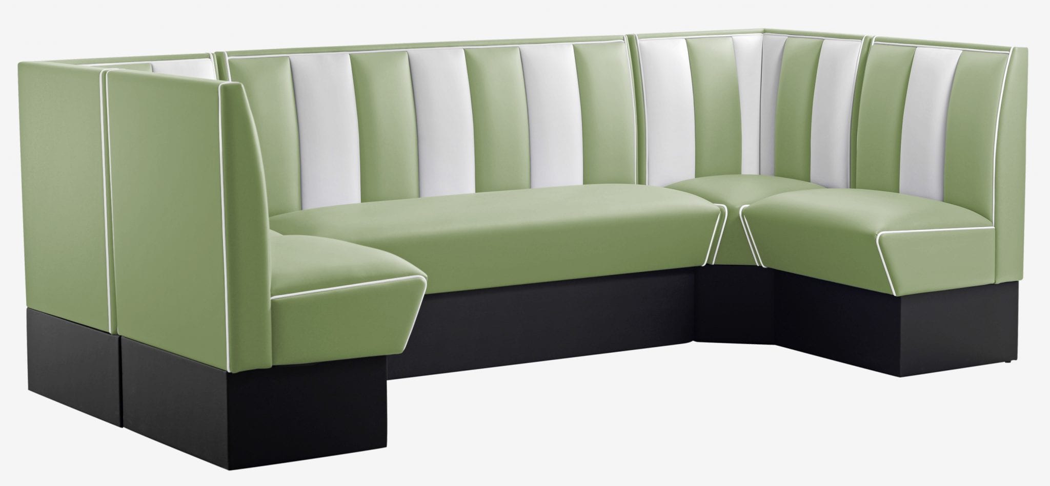 combinaison de banquettes de cuisine en U vinyle bicolore vert blanc