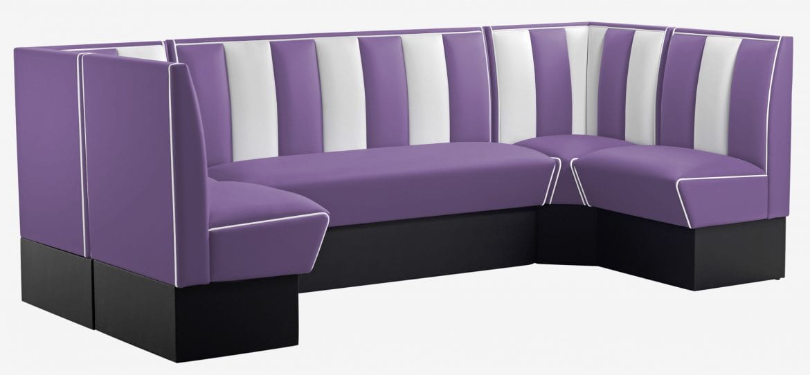 combinaison de banquettes américaines en U vinyle violet et blanc