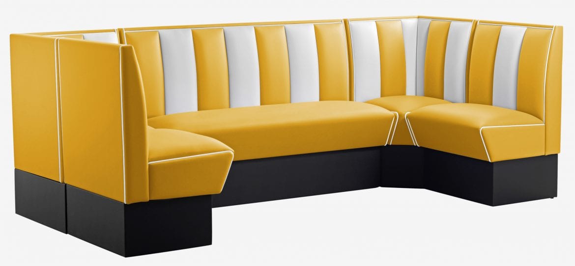 ensemble de banquettes vintage en U vinyle jaune et blanc