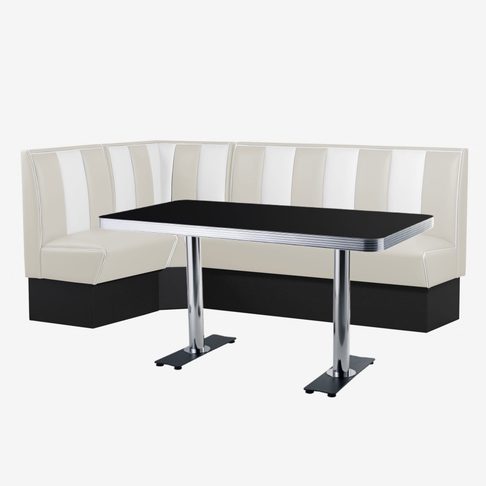 coin cuisine moderne banquettes en vinyle bicolore et table chromée