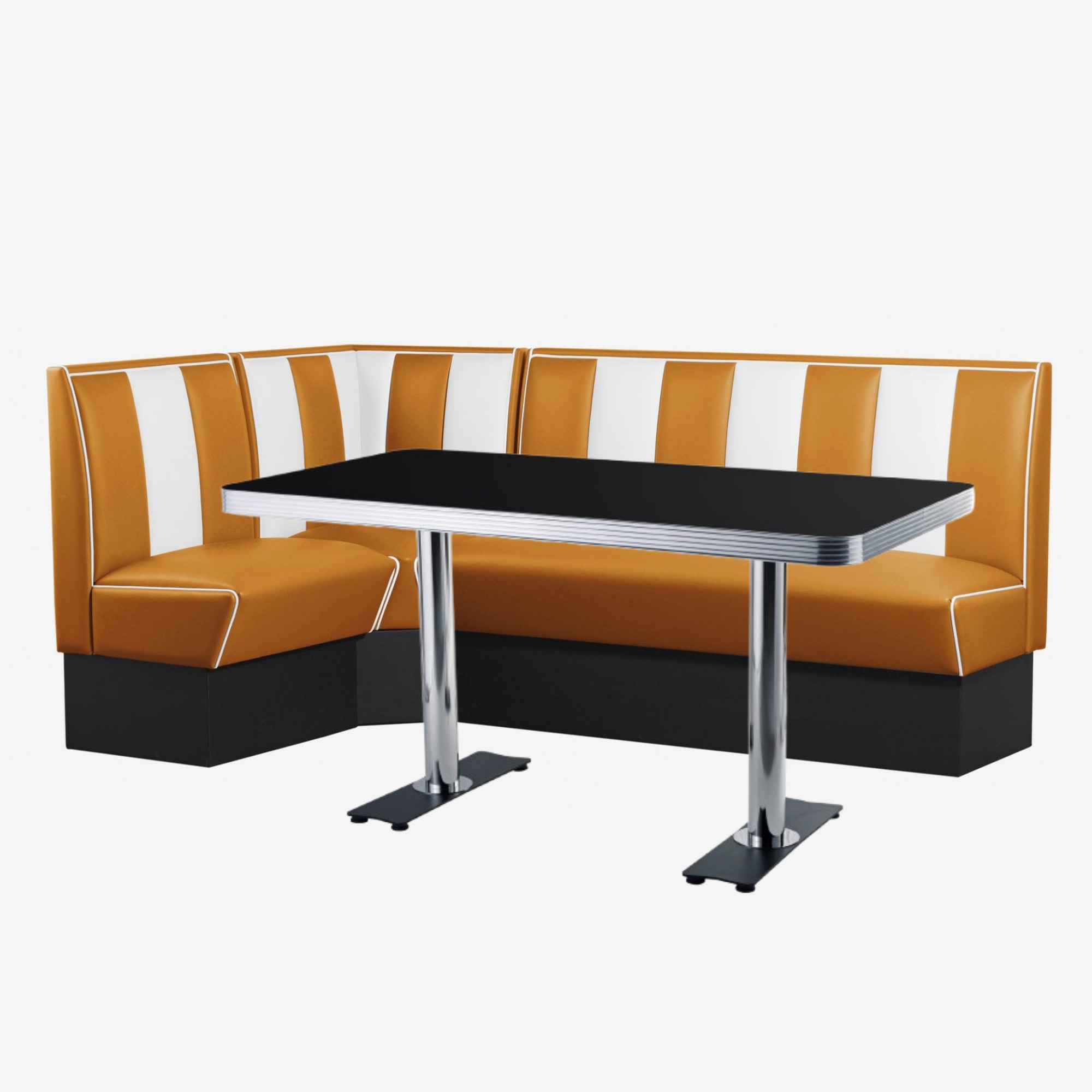 table à manger américaine dangle banquettes vinyle orange et table 2 pieds chromés
