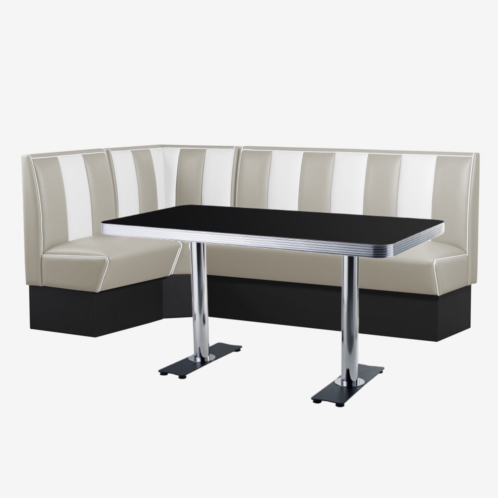 coin repas rétro banquettes vinyle beige et blanc avec table en formica