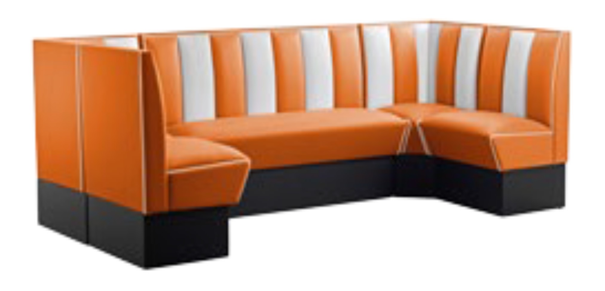 banquettes de restaurant en U vinyle orange et blanc rétro