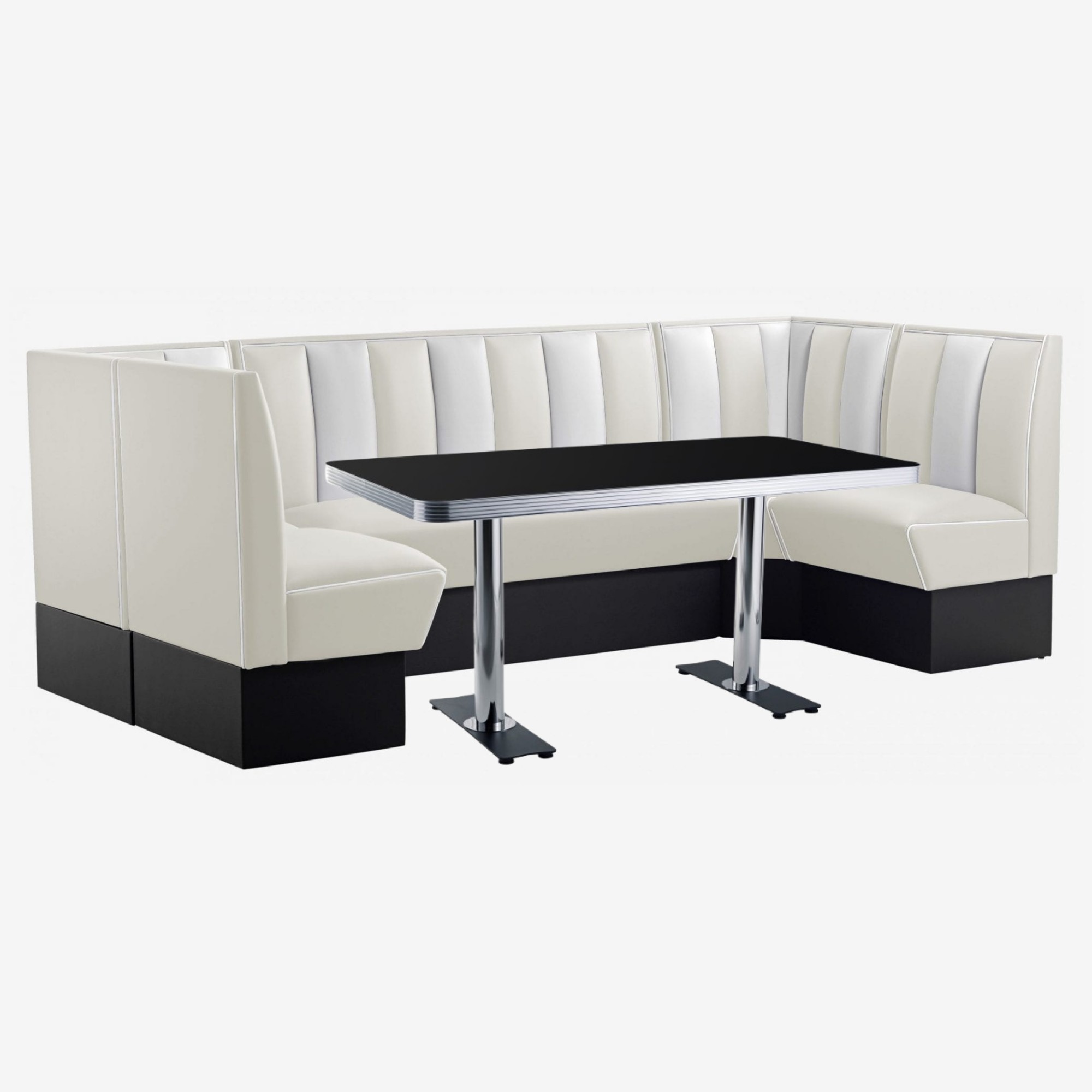 banquettes américaines 50s en vinyle ivoire et blanc avec table en formica