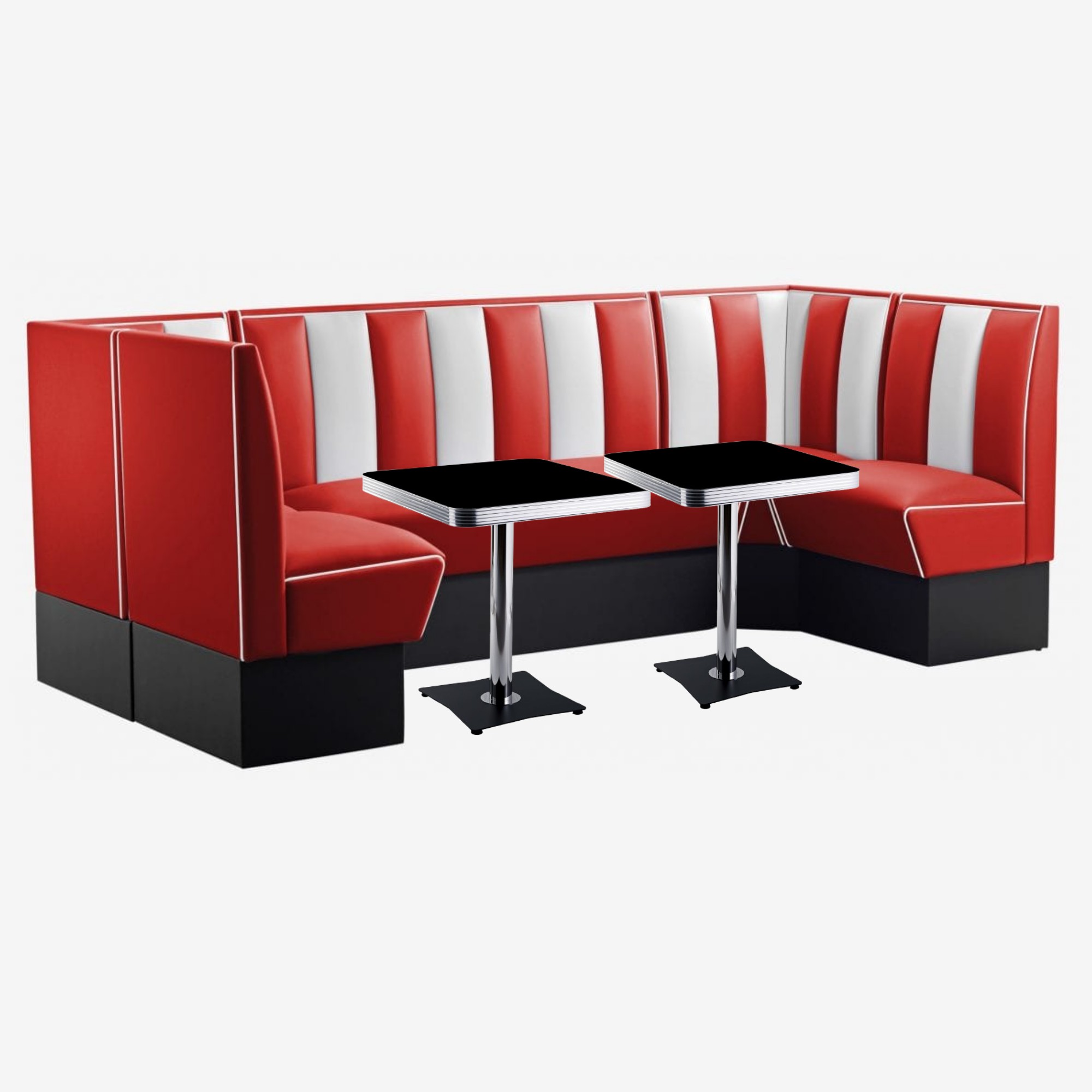 ensemble meubles salle à manger américain banquettes rouges et tables formica