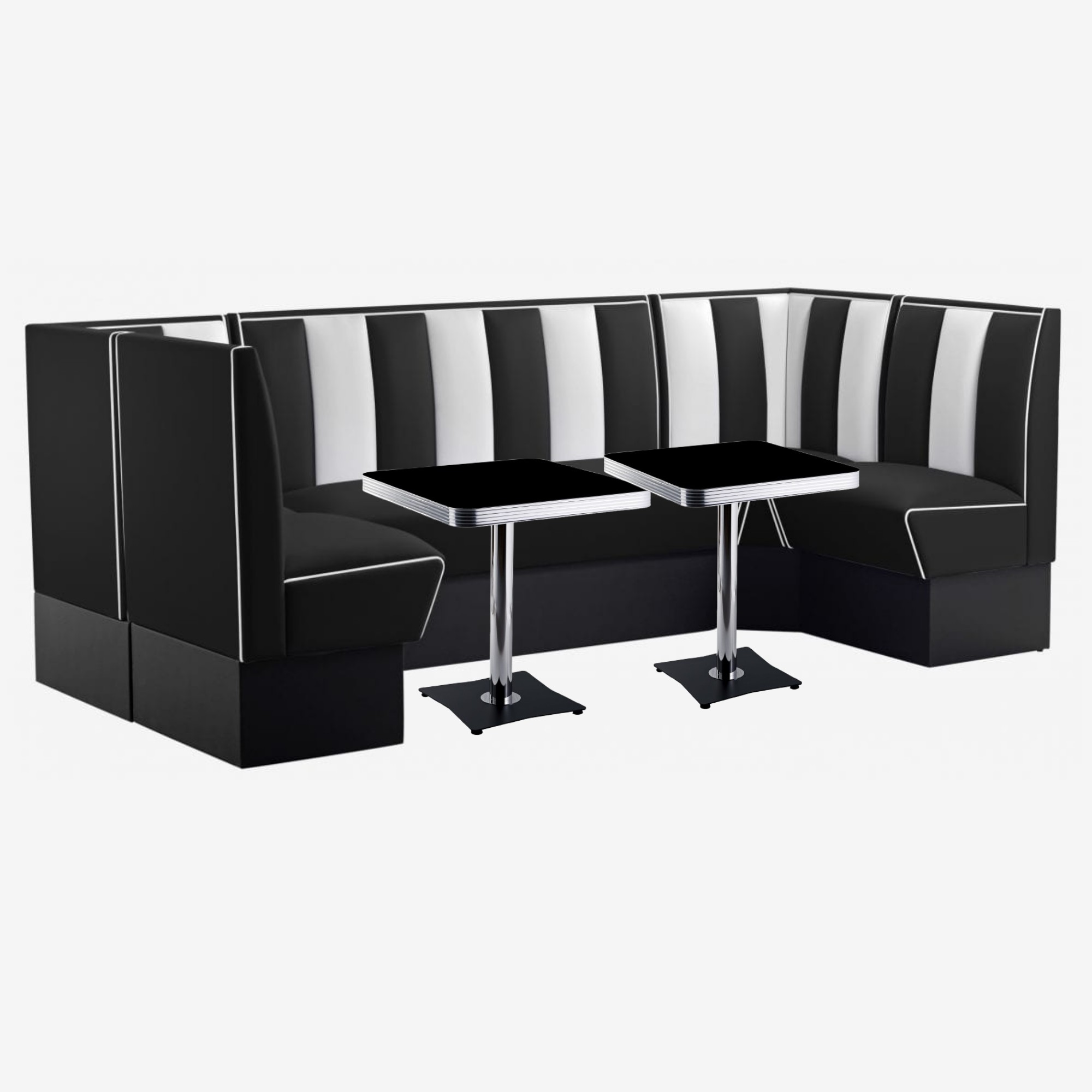 combinaison de banquettes de Diner américain en vinyle noir et blanc et tables de bistrot