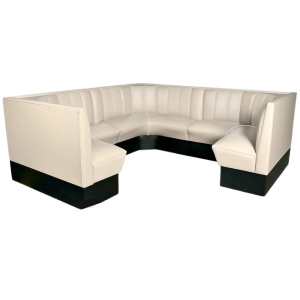 angle de Diner en banquettes vinyle bicolore blanc cassé rétro