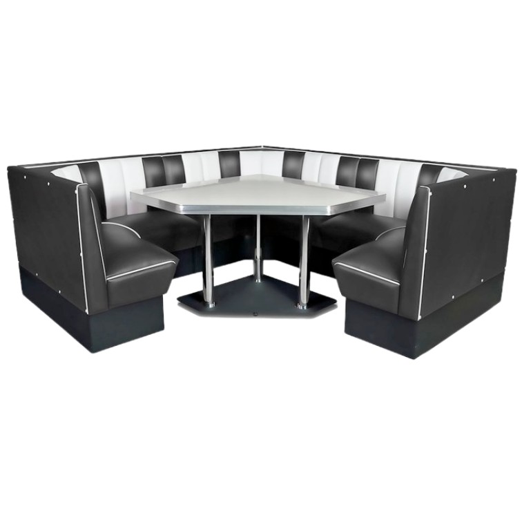 coin repas vintage banquettes noir et blanc et table en formica