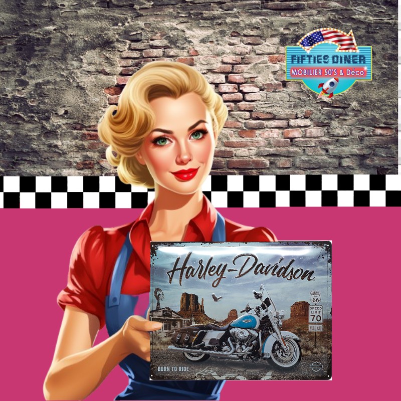 plaque métal vintage Harley davidson born to ride