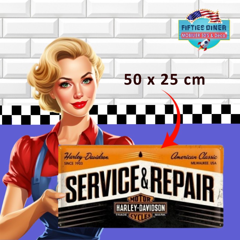 plaque métal vintage Harley davidson service and repair nostalgic art  50x25cm