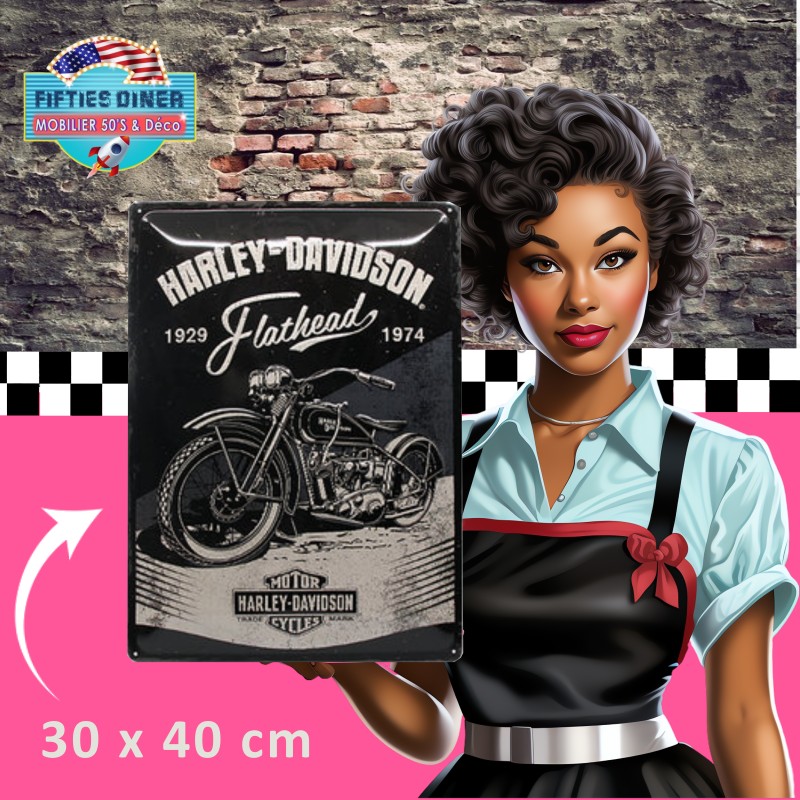 plaque métal vintage harley davidson flathead nostalgic art 40x30 cm