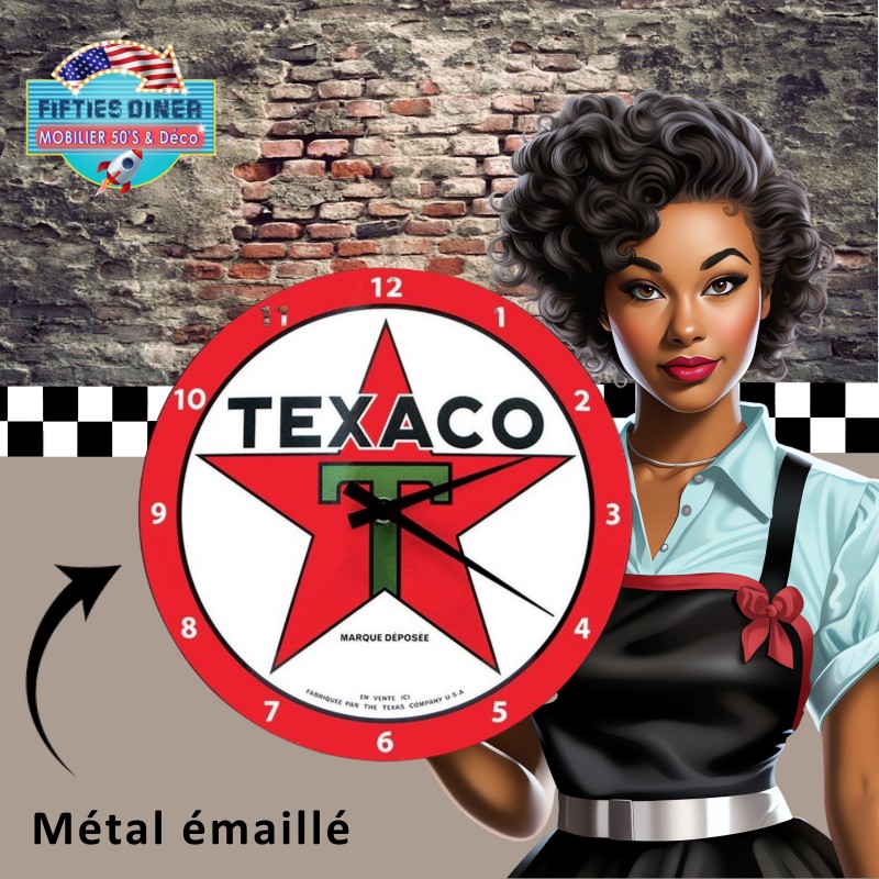 horloge murale émaillée vintage américaine logo texaco