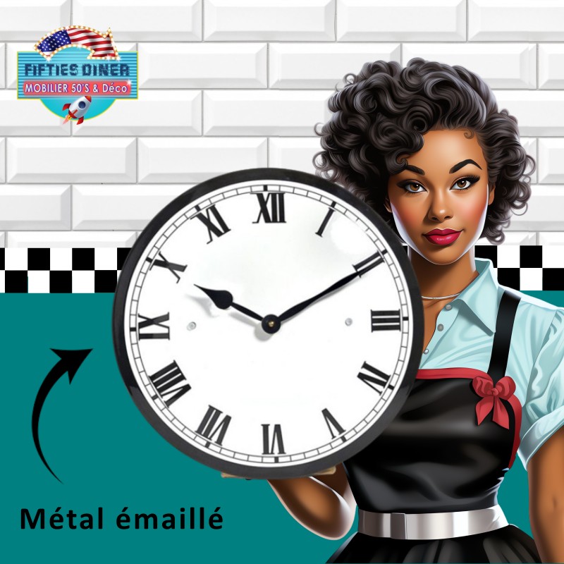 horloge murale émaillée vintage chiffres romains