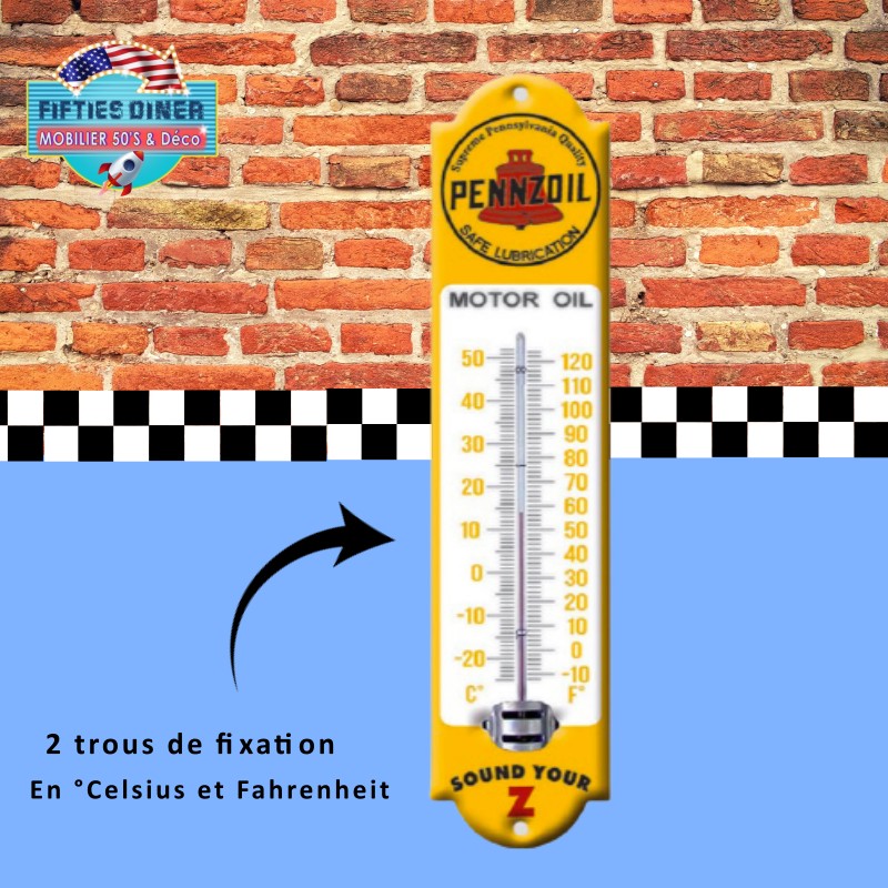 Thermomètre Pennzoil émaillé - Objets émaillés/Thermomètres émaillés