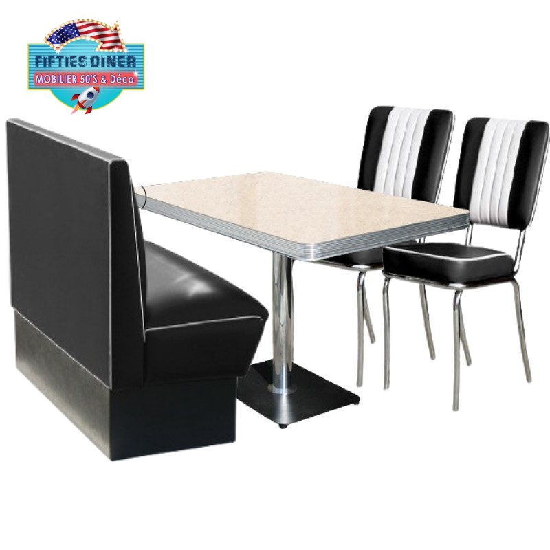 ensemble de cuisine rétro banquette et chaises en vinyle noir et blanc