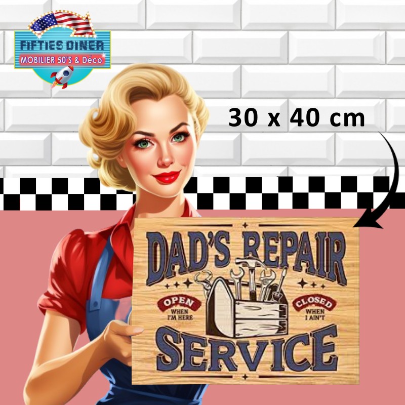 plaque métal rétro Dads repair service 30x40 cm