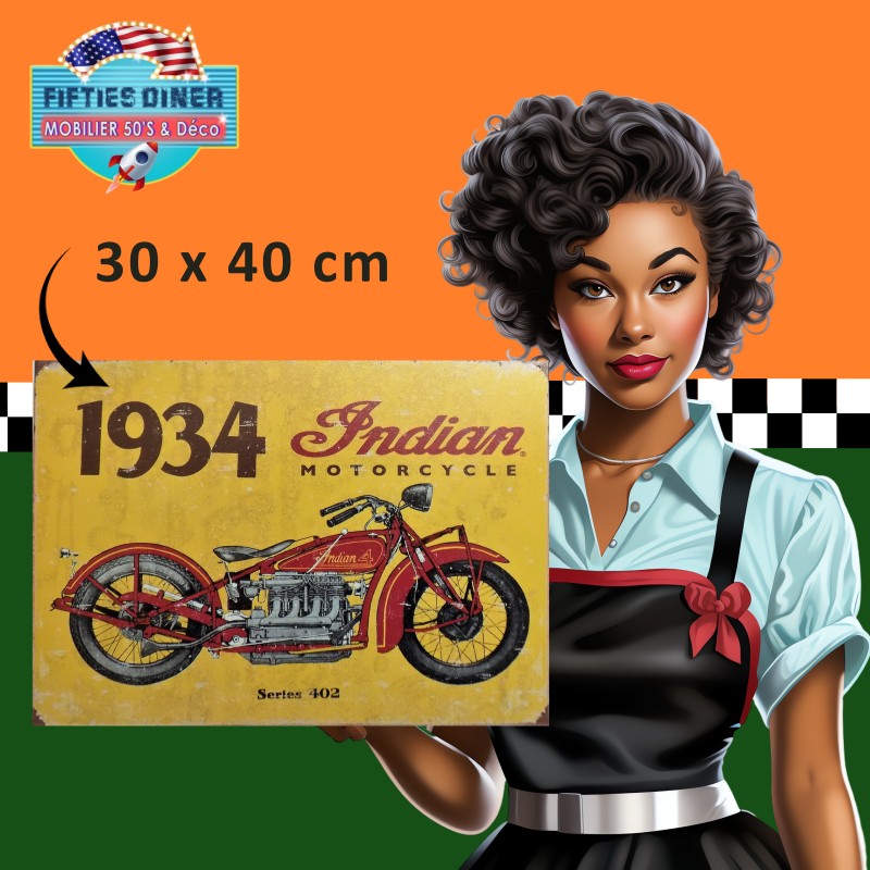 plaque métal rétro Indian 1934 30x40 cm