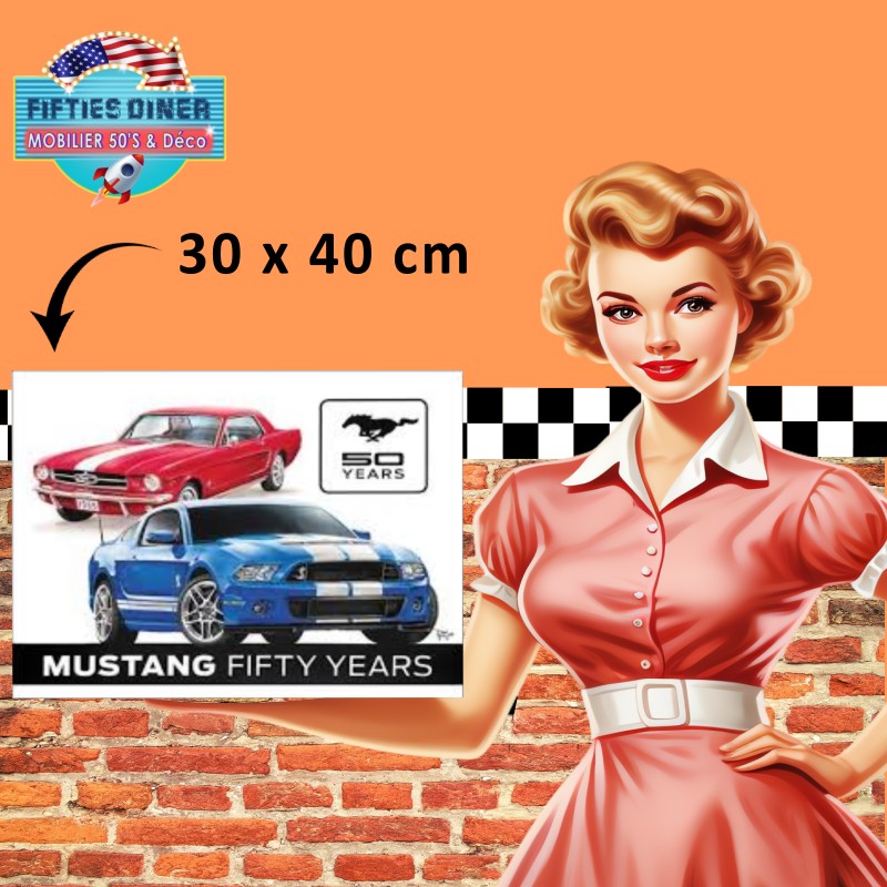 plaque métal ford mustang 50 years anniversary 30x40 cm