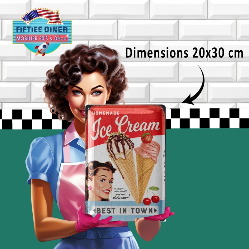 plaque métal homemade ice cream best in town 20x30