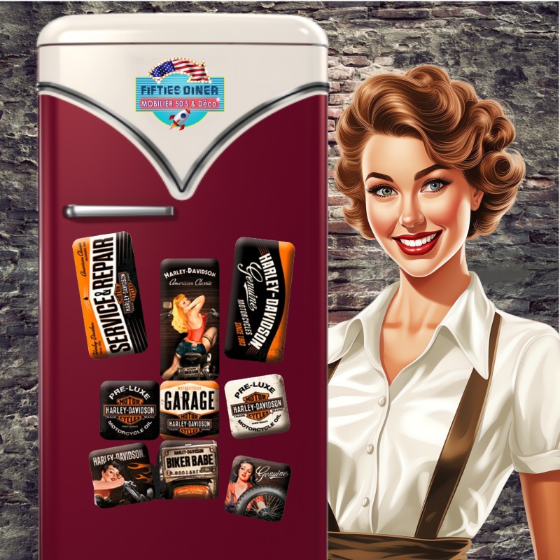 set de magnets harley davidson garage rétro