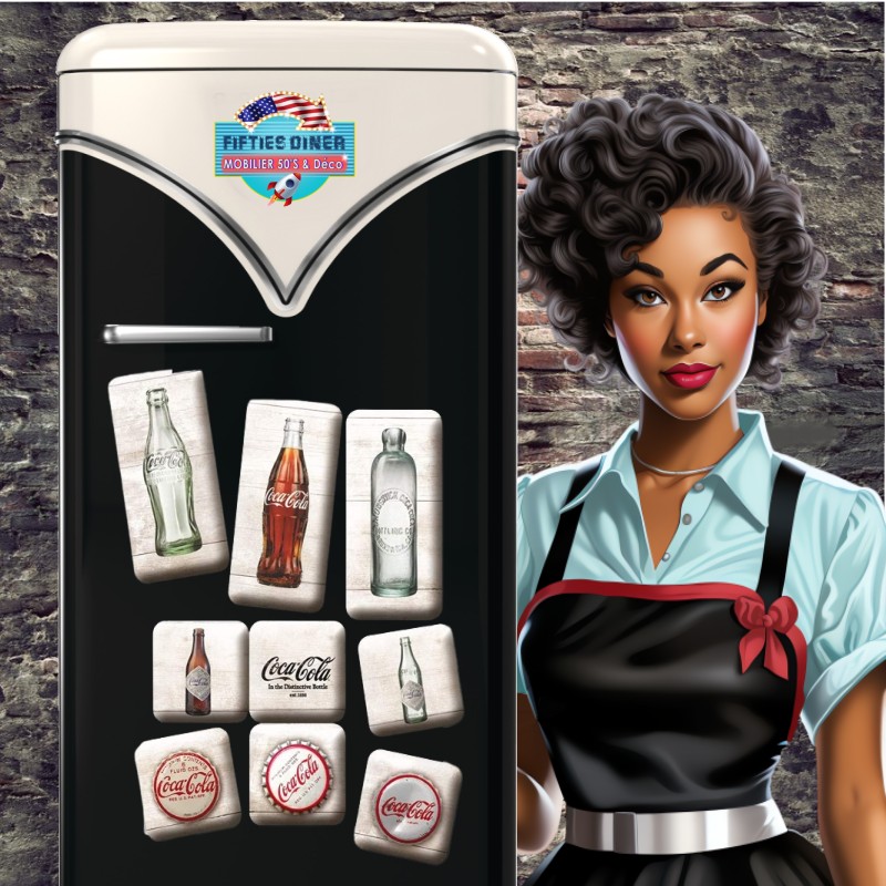 set de 9 magnets rétro coca-cola bottles and caps