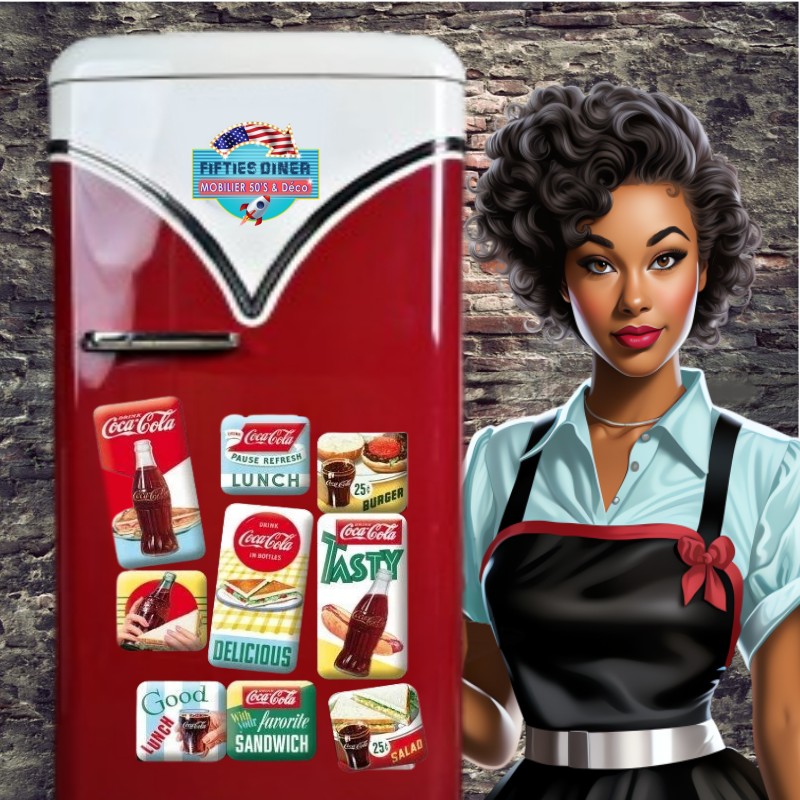 boite de 9 magnets coca-cola tasty rétro