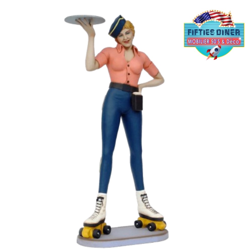 statue en résine pin-up serveuse en roller