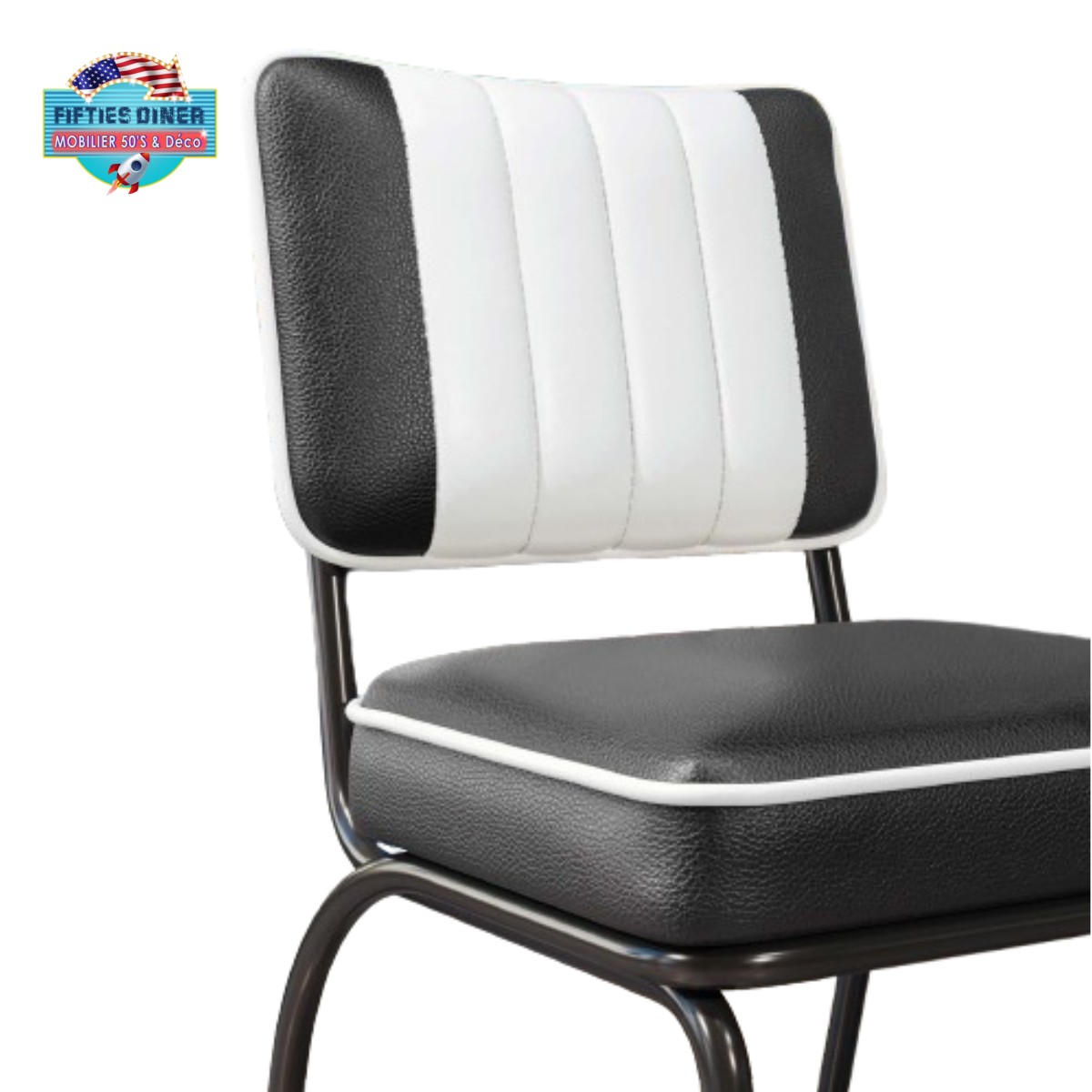 chaise rétro de Diner américain noire dossier bicolore