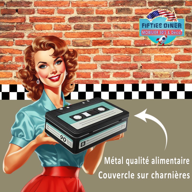 boite à sucre en forme de cassette audio rétro