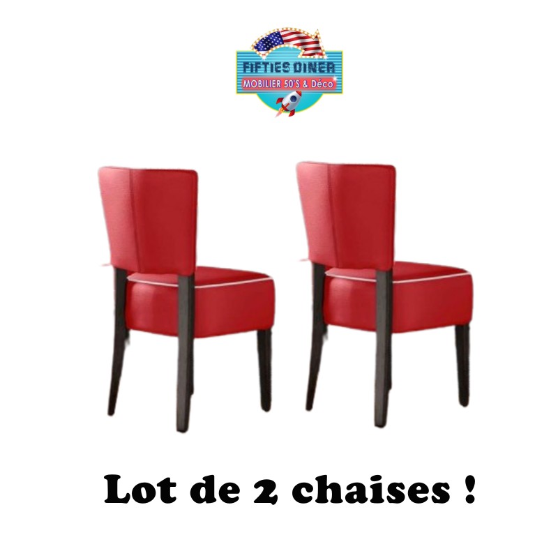 lot de chaises de Diner Vegas pieds bois vinyle bicolore rouge et blanc