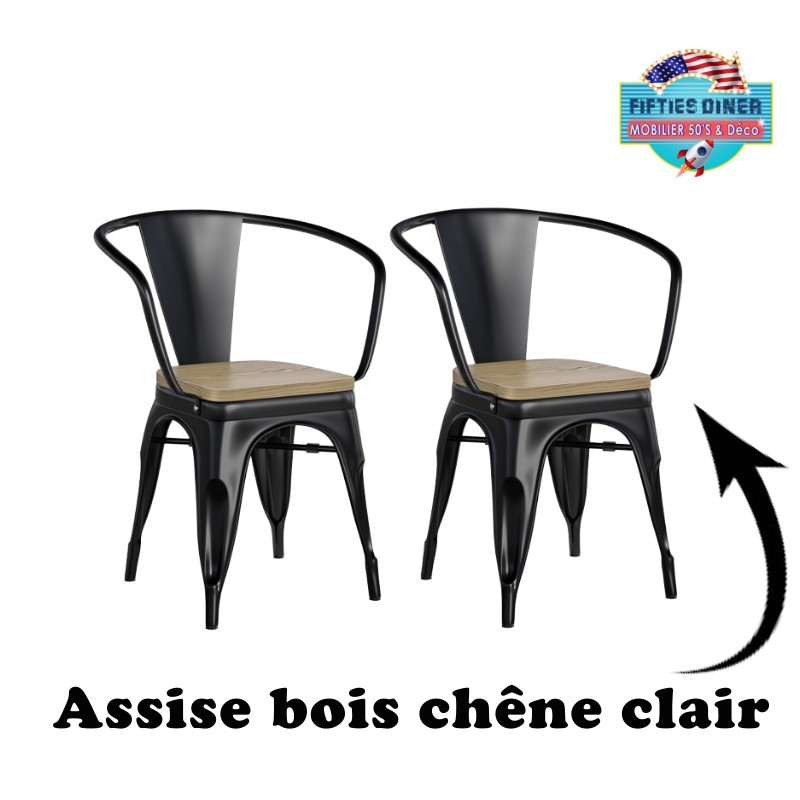 chaises de Diner rétro style industriel assise bois chêne clair