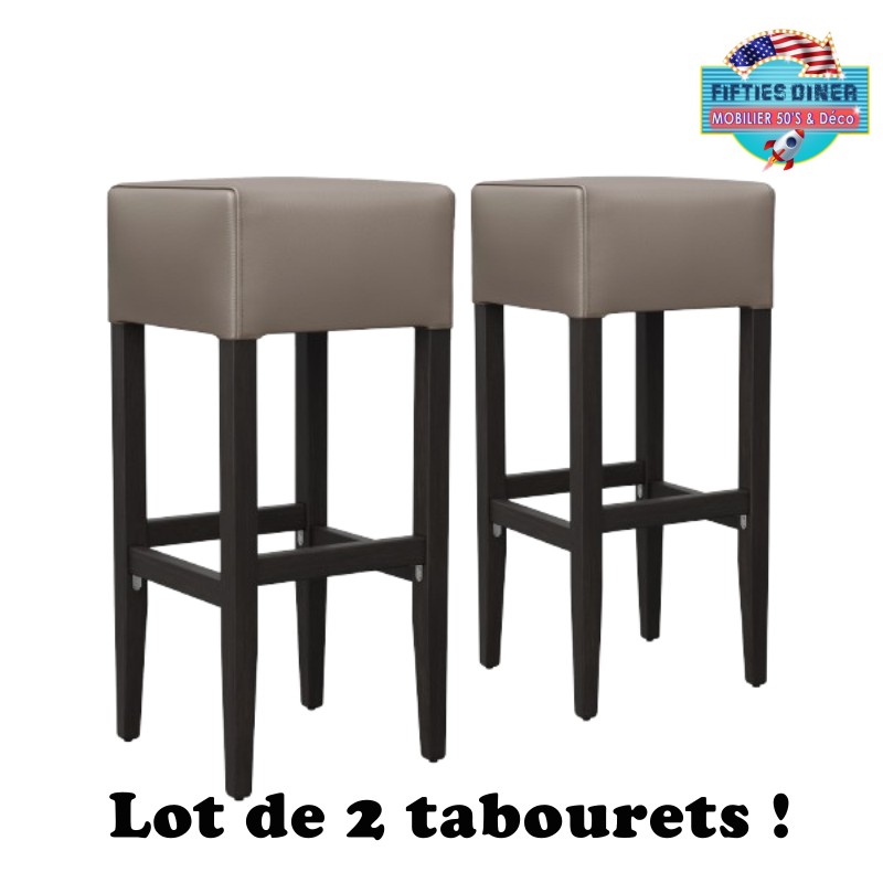 tabourets de bar rétro en bois et vinyle taupe