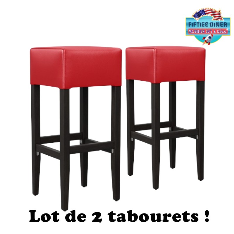 tabourets américains de bar rétro en bois et vinyle noir