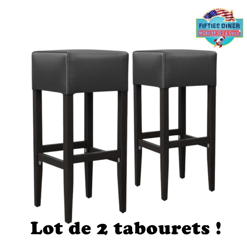 tabourets américains rétro en bois et vinyle noir