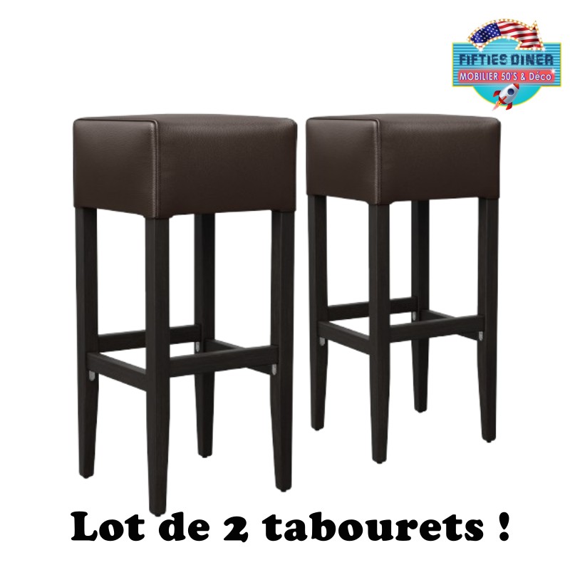 tabourets américains de bar rétro en bois et vinyle marron