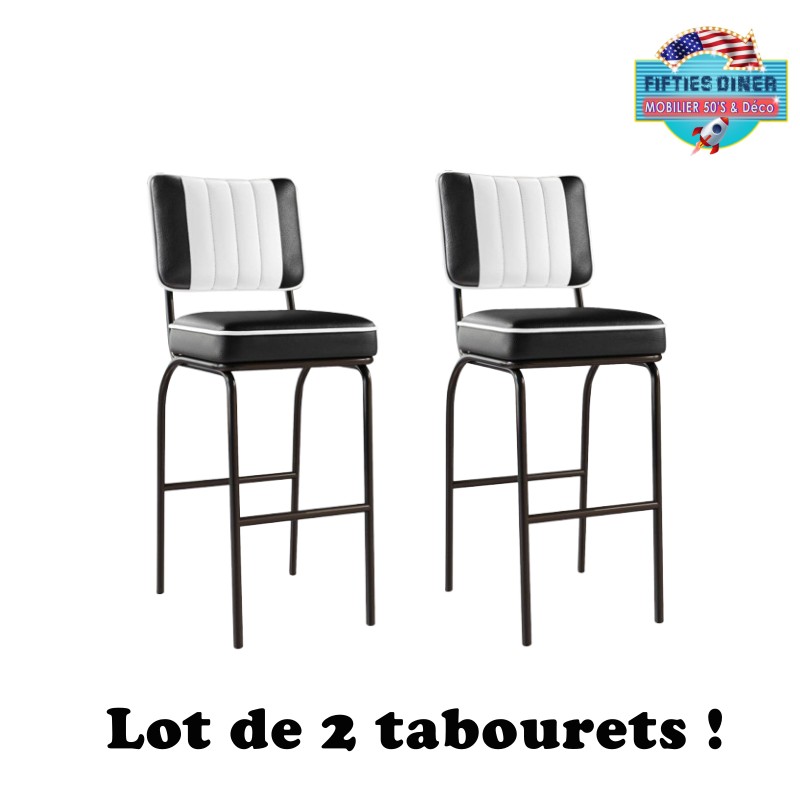 tabourets de bar américains rétro vinyle bicolore noir et blanc