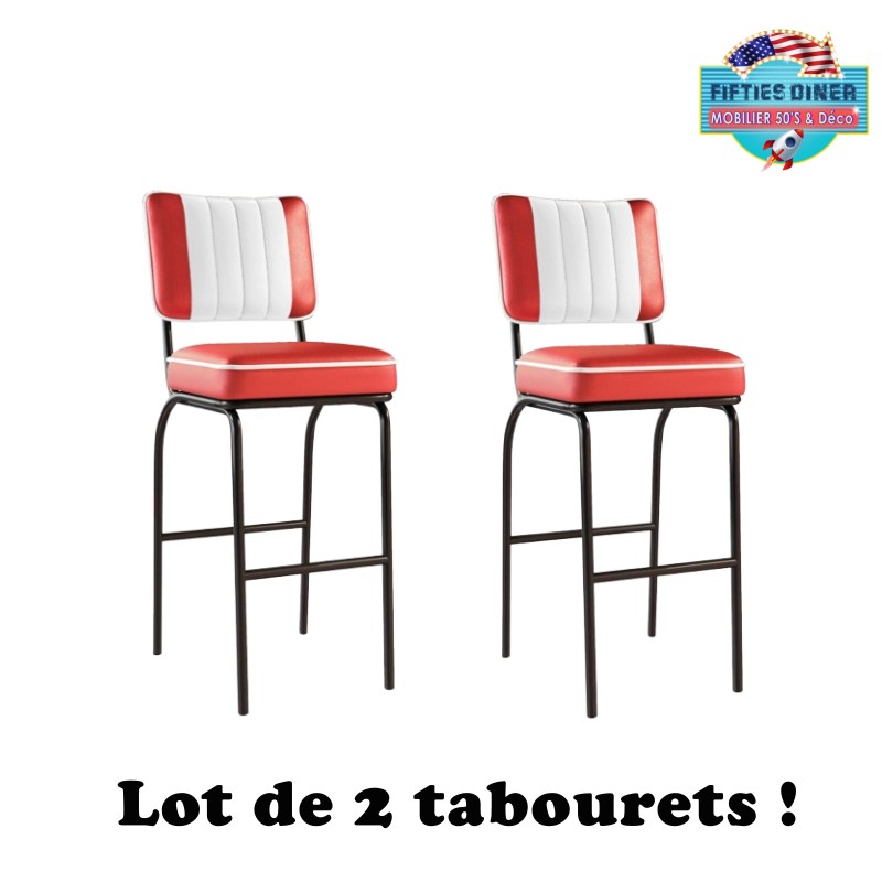 tabourets de bar américains rétro vinyle bicolore rouge et blanc