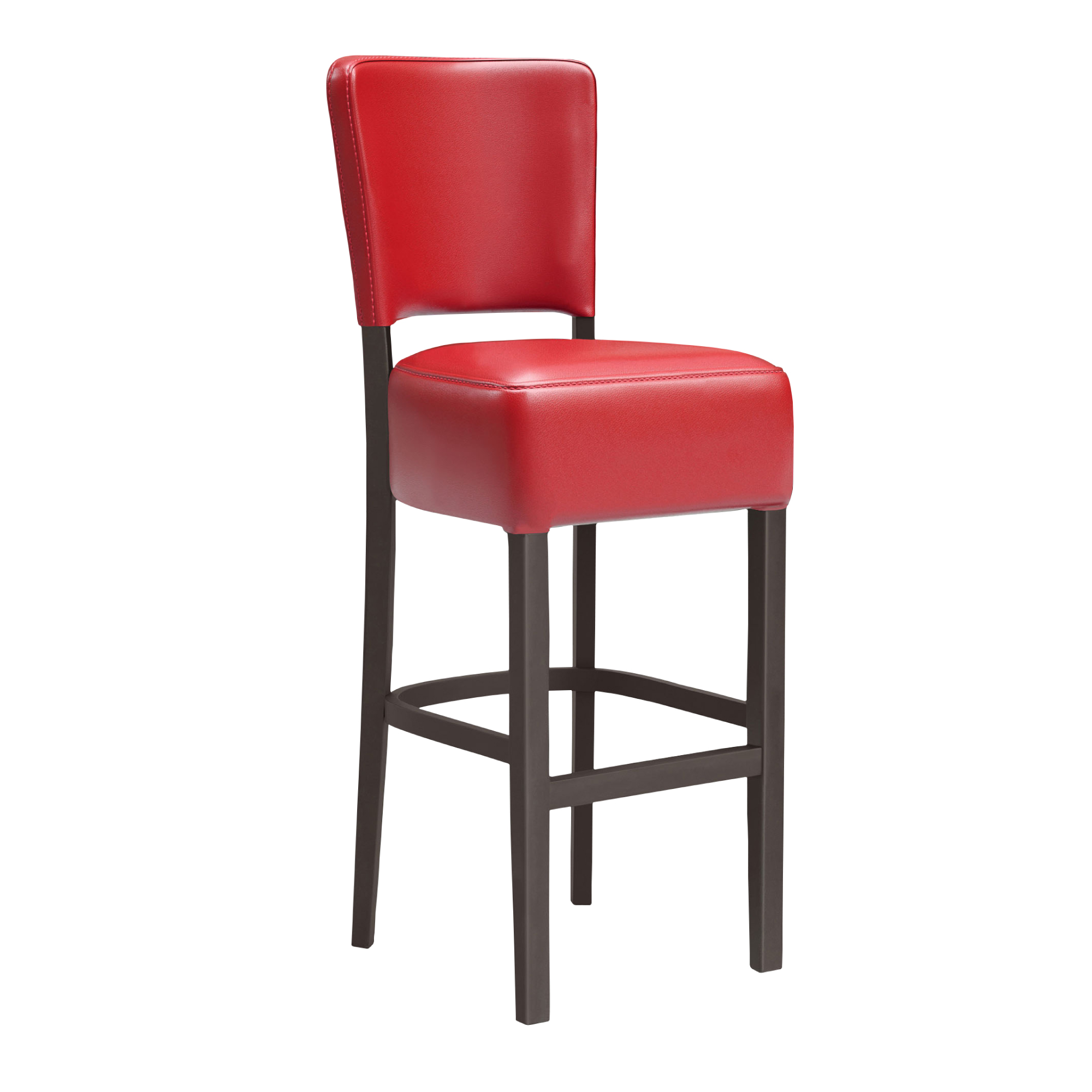 tabouret de bar américain en bois assise vinyle rouge