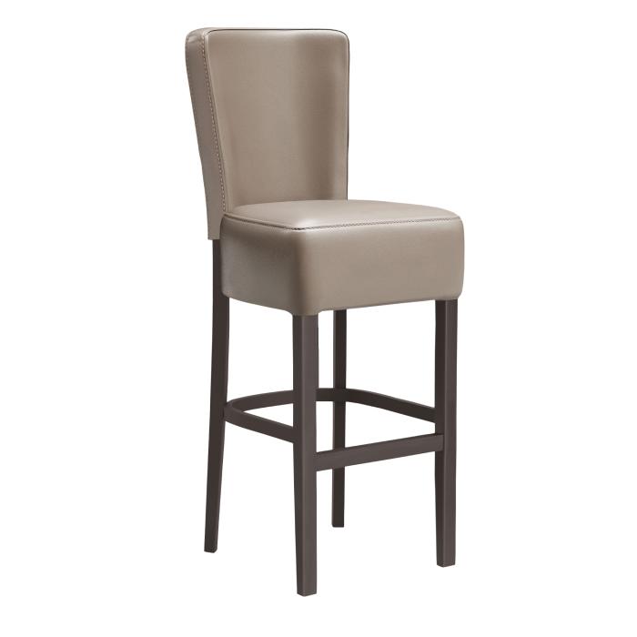 tabouret de bar en bois assise et dossier cuir taupe
