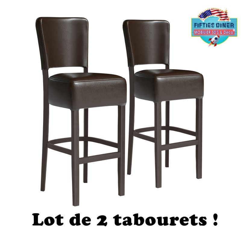 tabourets de bar américains rétro en bois et cuir marron